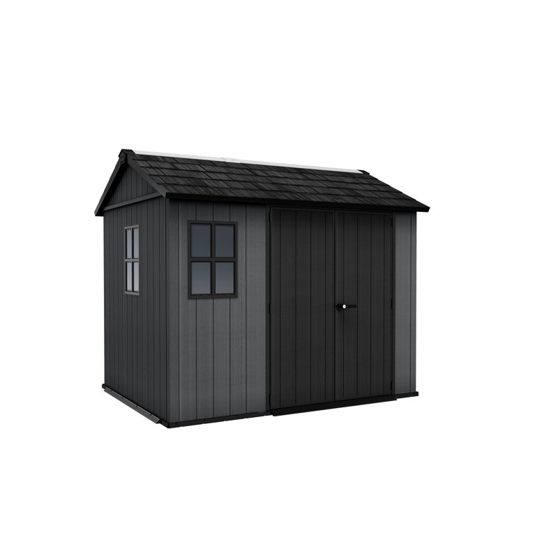 Keter Newton Plus Durable Resin Outdoor Storage Shed With Floor and Double Doors for Garden Patio Furniture and Tools, Graphite Grey (6 Available Sizes)